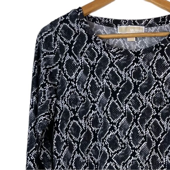 Michael Michael‎ Kors 3/4 Sleeves  Snake Print Dress Stretch Black Grey Size S - Picture 5 of 12